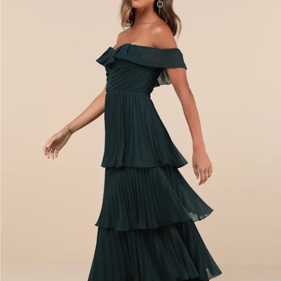 Lulus Dresses & Skirts - New Lulu's Always Remarkable Emerald Green Pleated Off-the-Shoulder Maxi Dress